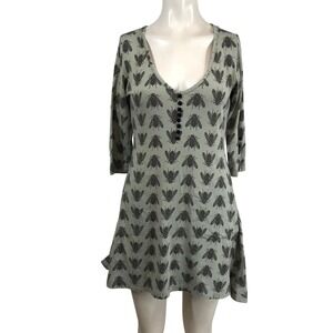 Effies Heart Fly Print Tunic Dress Sage Green V-Neck Pockets Womens Small